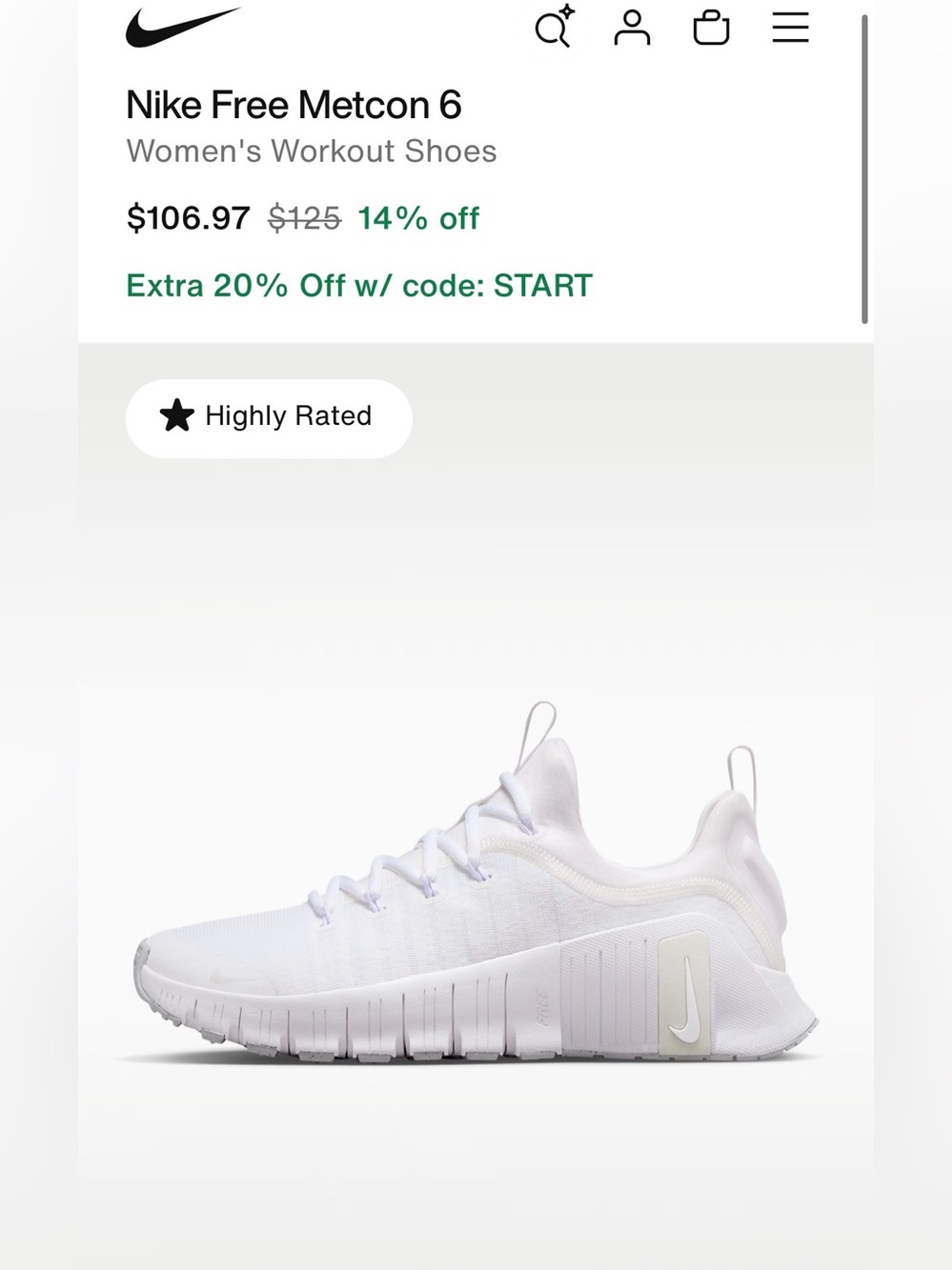 Nike White Women's Free Metcon Training Shoe